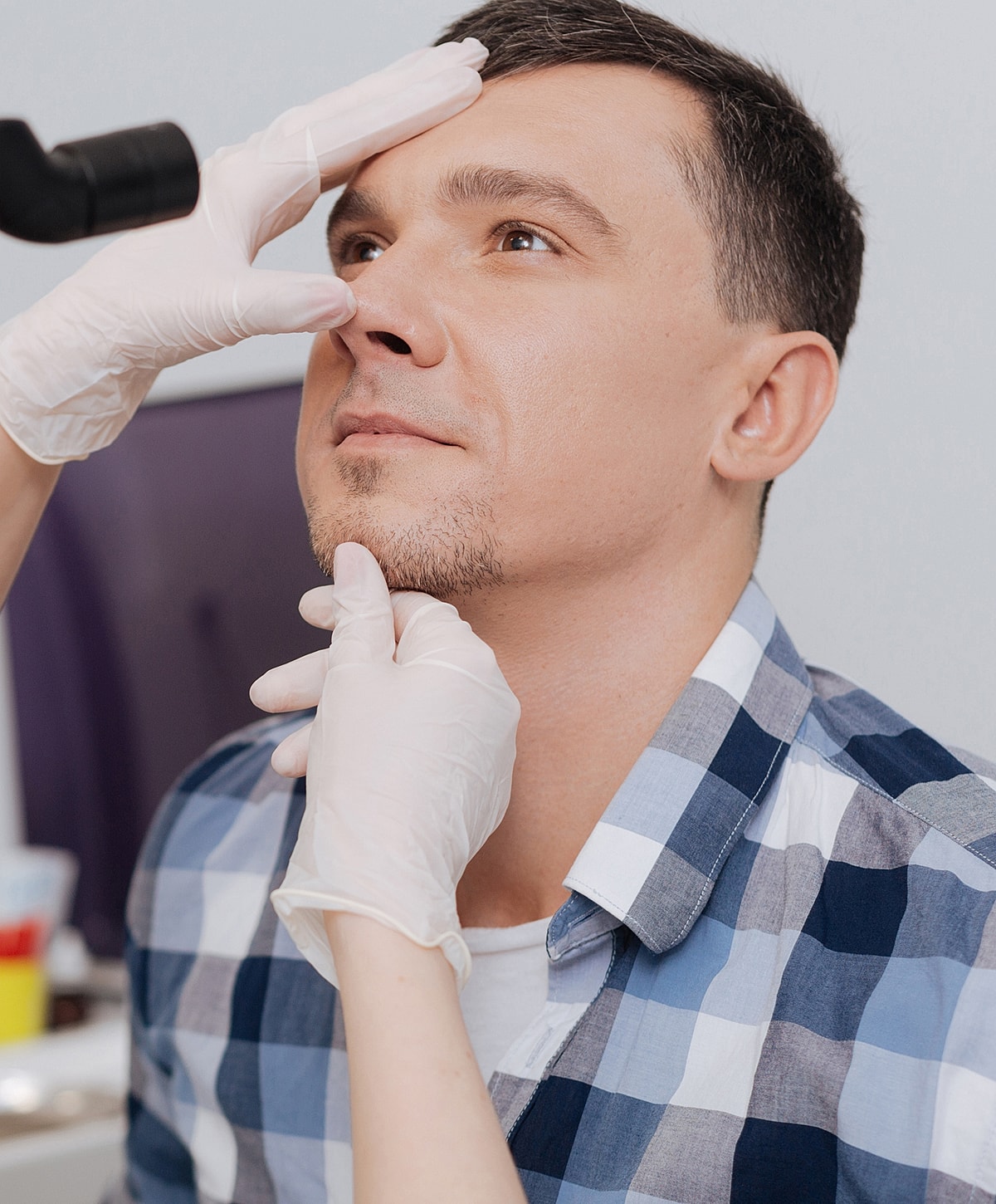 Dental examination in progress with patient in office.