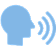 Head with sound waves indicating speech or communication.